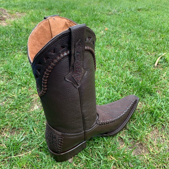 MEN'S WESTERN COWBOY BOOTS BULL NECK LEATHER HANDMADE BOTA VAQUERA BROWN 097 2X - Picture 5 of 8